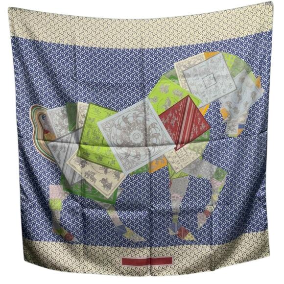 Hermès "A Cheval Sur Mon Carré" silk scarf designed Blue by Bali Barret W/Box - Picture 3 of 16